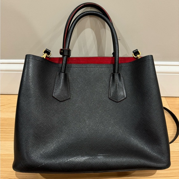 PRADA Saffiano Cuir Small Leather Prada Bag, Black/Red, used condition - Picture 2 of 16
